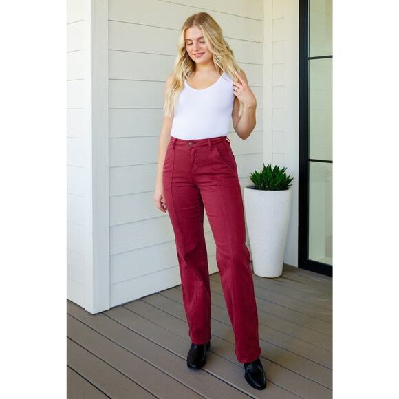 Judy Blue Burgundy High Rise Front Seam Straight Leg Stretchy Jeans Size 31 - Picture 2 of 10